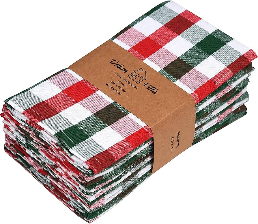 Urban Villa Christmas Dinner Napkins Buffalo Checks Cloth Napkins Set of 12 Red/Green/White Color... | Amazon (US)
