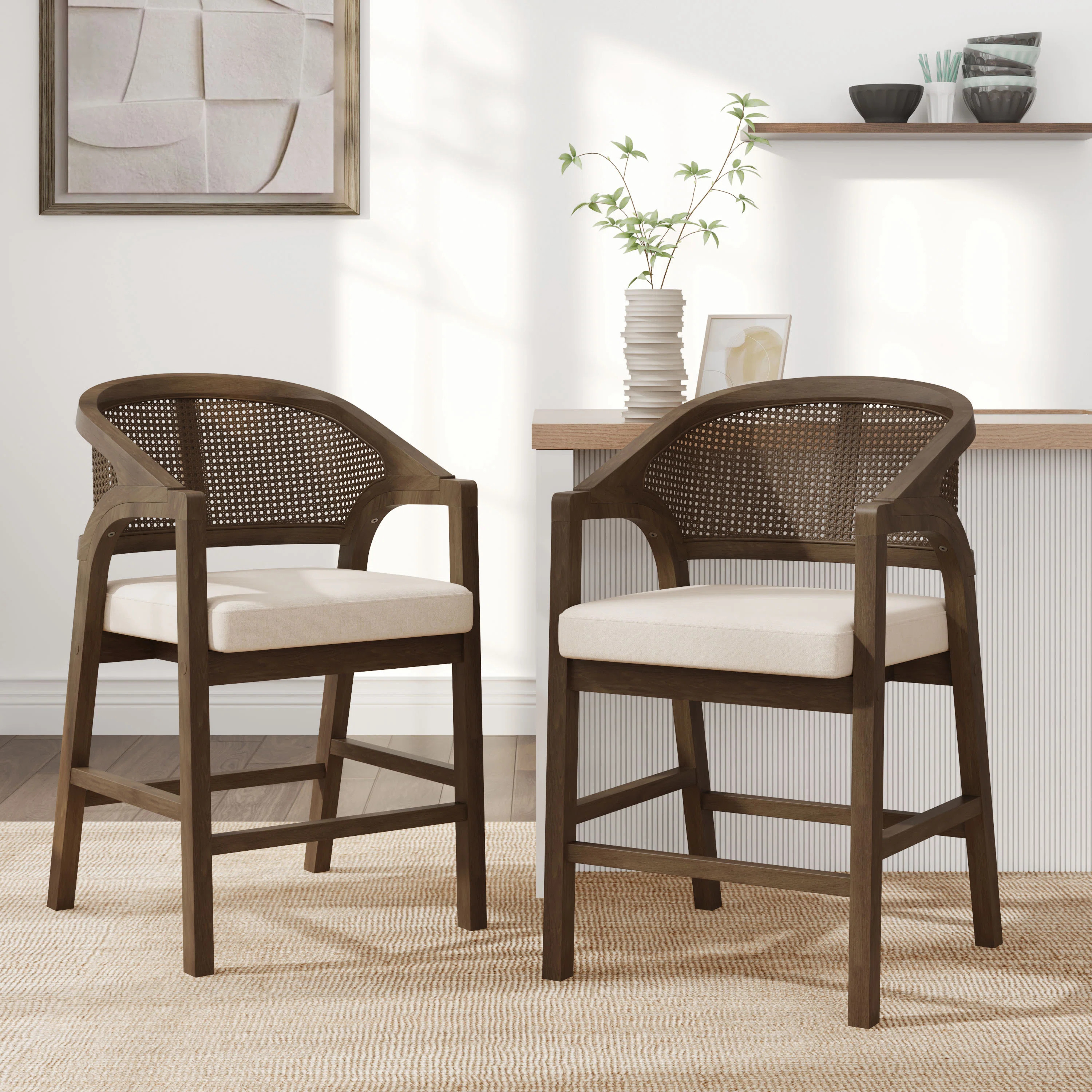 Darise 24.25” Seat Height Pe Rattan Counter Stools With Rubberwood Frame (Set of 2) | Wayfair North America