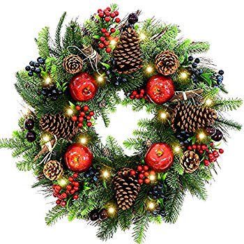 24 Inch Christmas Wreath for Front Door,Farmhouse Christmas Red Apple Berry Wreath with Pine Cones B | Walmart (US)