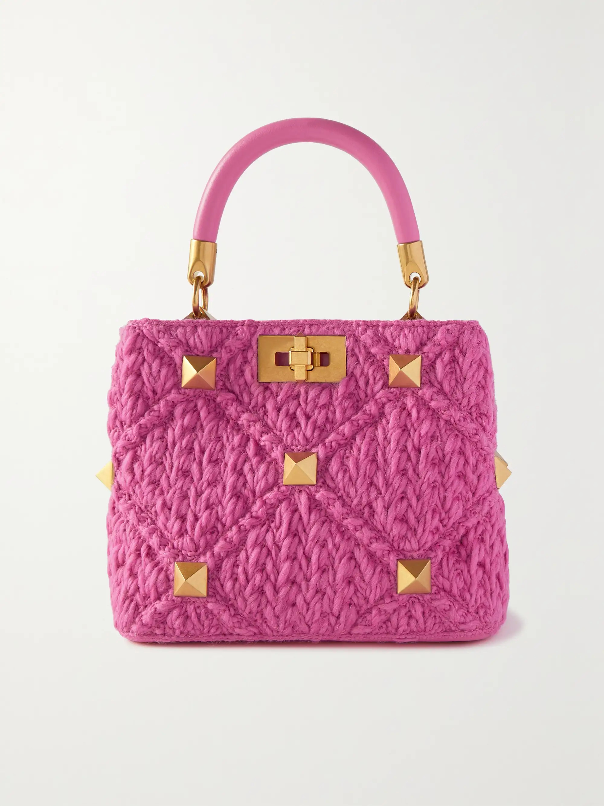 Valentino Garavani Roman Stud small leather-trimmed woven wool tote | NET-A-PORTER (US)