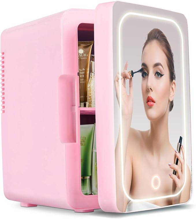 Mini Fridge for Bedroom 6L/8 Cans Skincare Fridge with LED Miroor Portable Cooler & Warmer 110V A... | Amazon (US)