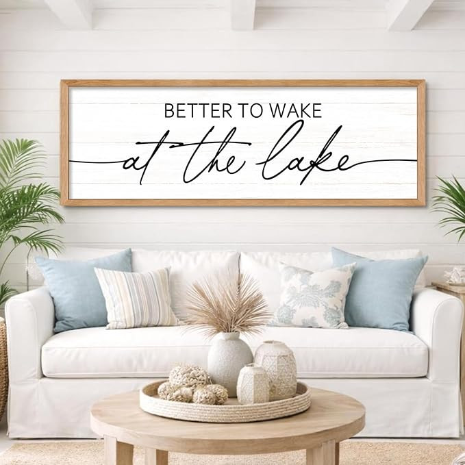 Better To Wake At The Lake Wall Decor, 40x15 Inch Framed Lakeside Quote Sign Lake Cabin Decor, Fa... | Amazon (US)