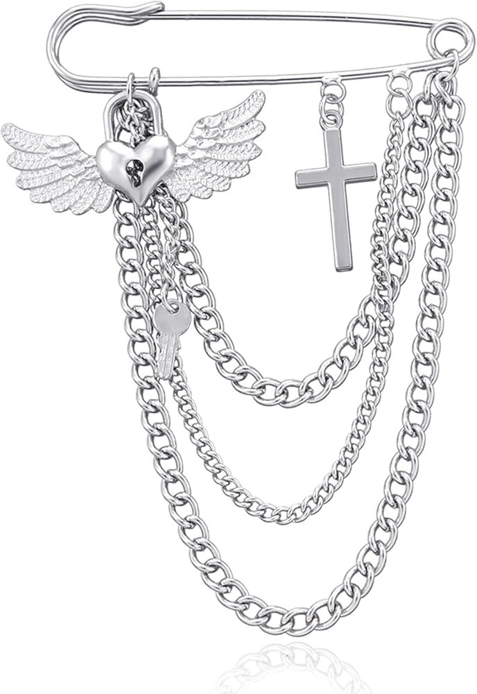 Punk Gold Silver Star Moon Tassel Chain Brooch,Vintage Crystal Moon Star Collar Pins Cubic Zircon... | Amazon (US)