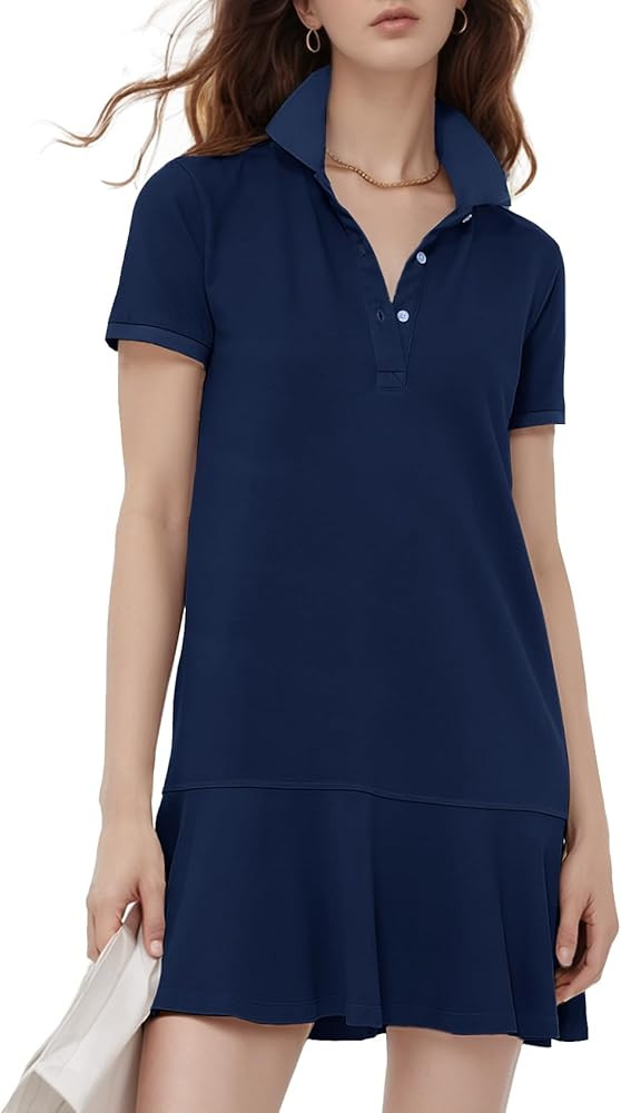 Flygo Womens Polo Dress Collared Short Sleeve Ruffle Golf Tennis T Shirt Sports Workout Mini Summ... | Amazon (US)