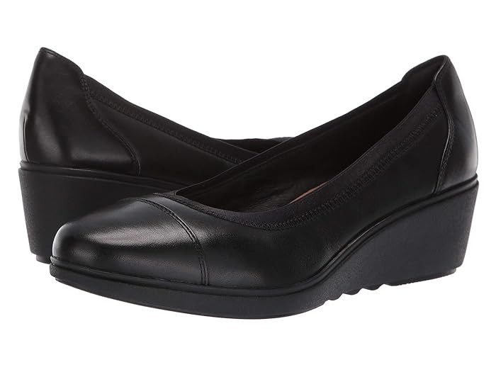 Clarks Un Tallara Liz (Black Leather) Women's Wedge Shoes | Zappos
