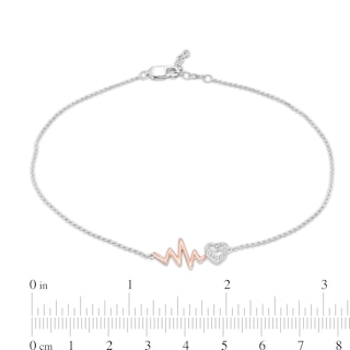 1/20 CT. T.W. Diamond Heartbeat with Heart Anklet in Sterling Silver and 10K Rose Gold - 10&quot;... | Zales