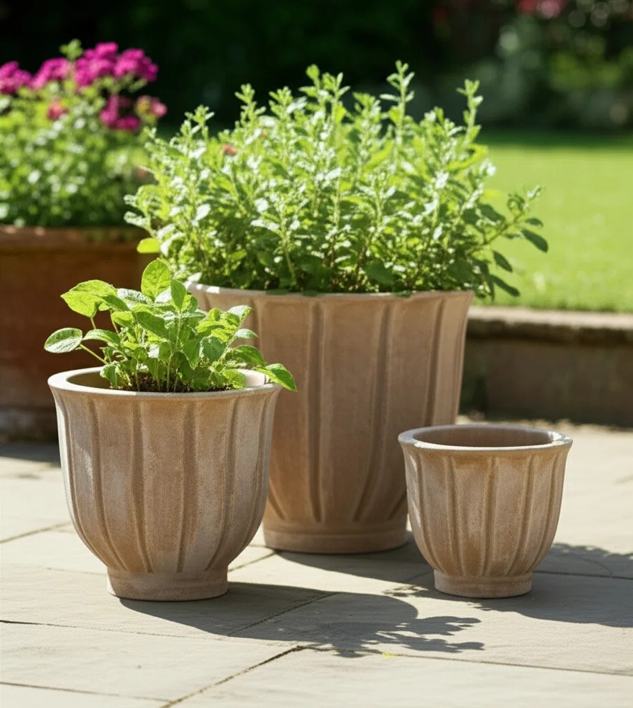 Set Of 3 Pottery Clay Planters With Ribbed Detailing - Durable Handcrafted Construction Planter P... | Wayfair North America