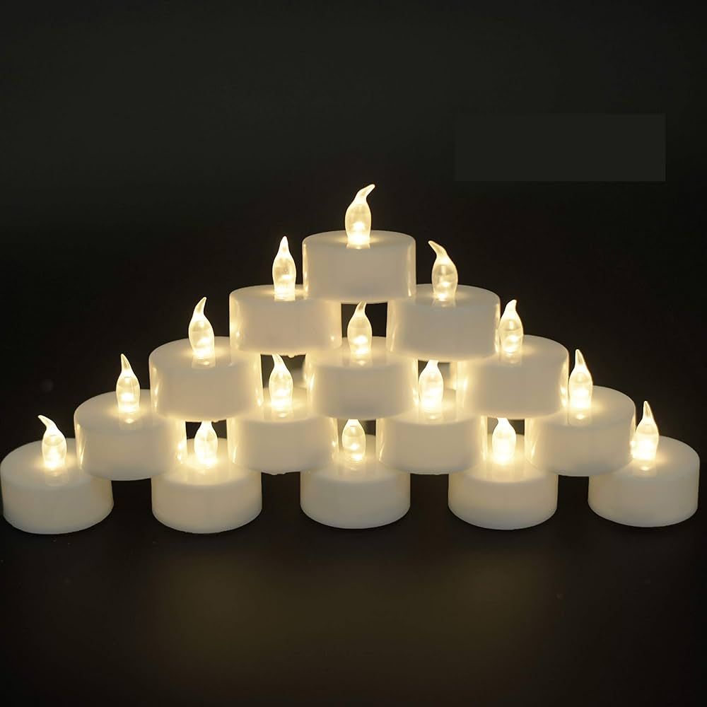 JUNPEI Pack of 24 Flameless Tea Light Candles Realistic Flickering:Battery Long Lasting Warm Whit... | Amazon (US)