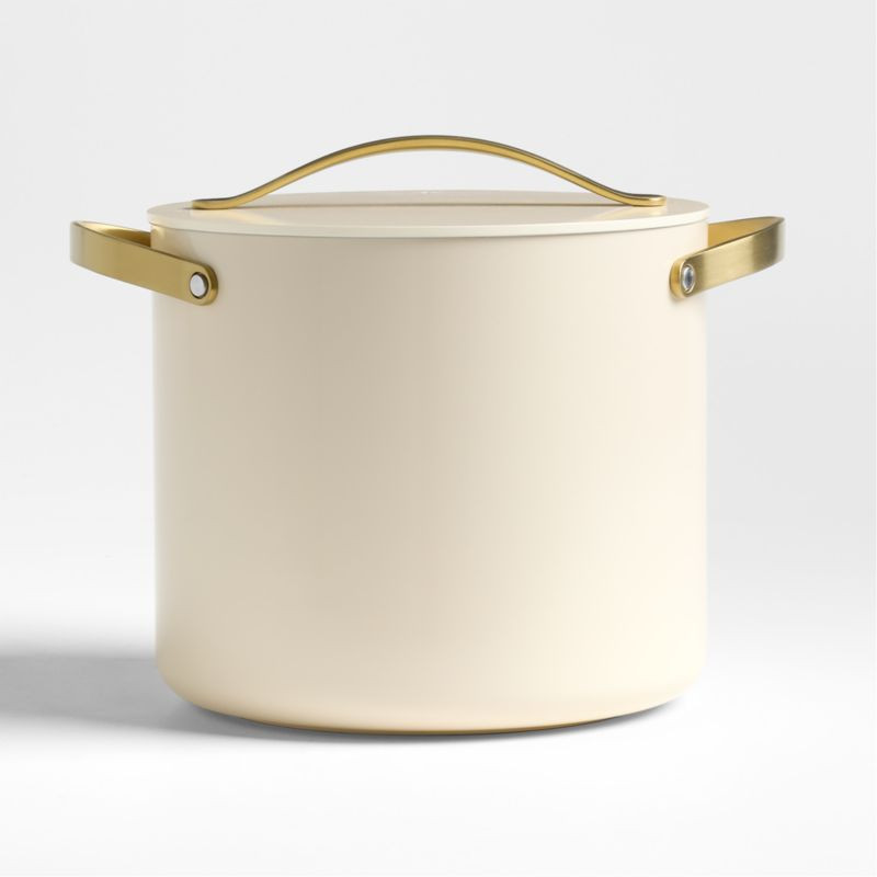 Caraway Cookware Plus Cream Ceramic 12-Qt. Stock Pot with Gold Hardware + Reviews | Crate & Barre... | Crate & Barrel