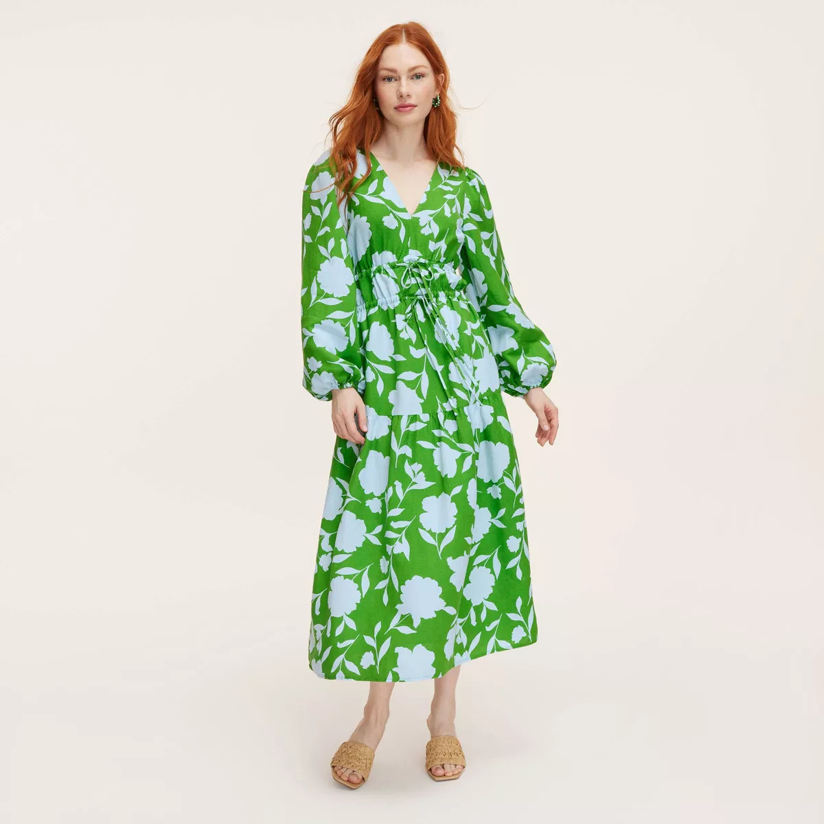Women's Classic Rose Linen Long Sleeve Maxi Dress - kate spade new york x Target Green/Blue | Target
