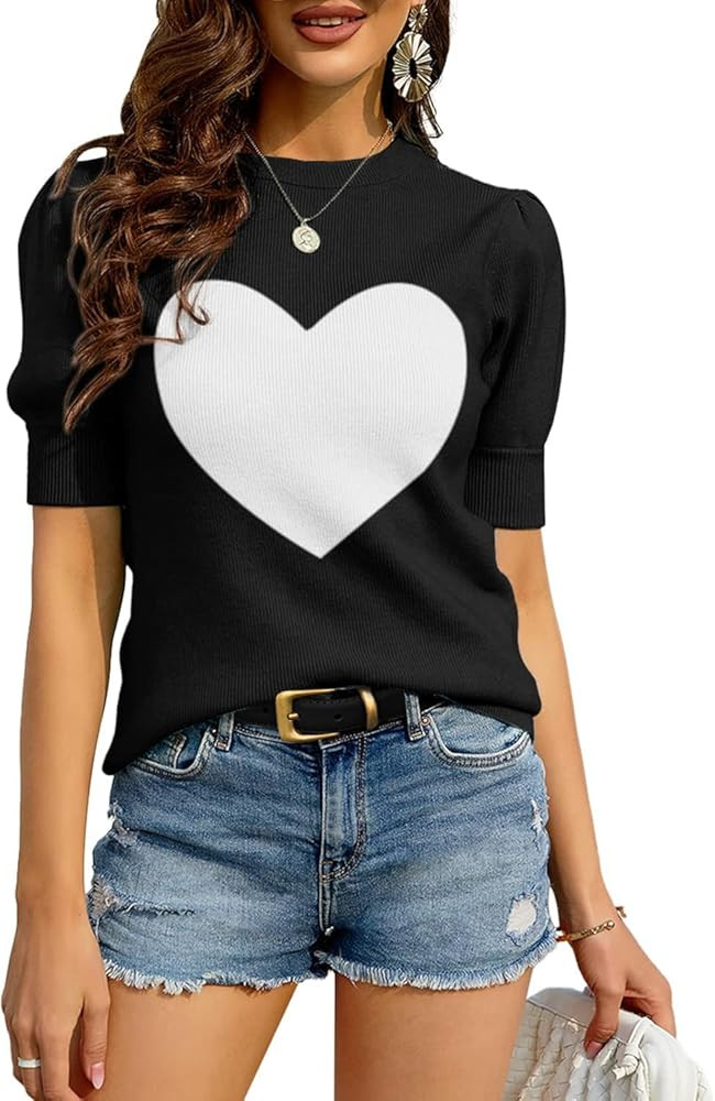 Zbyclub Womens Puff Short Sleeve Sweaters Pullover Shirt Tops Crew Neck Lightweight Knit Sweater ... | Amazon (US)