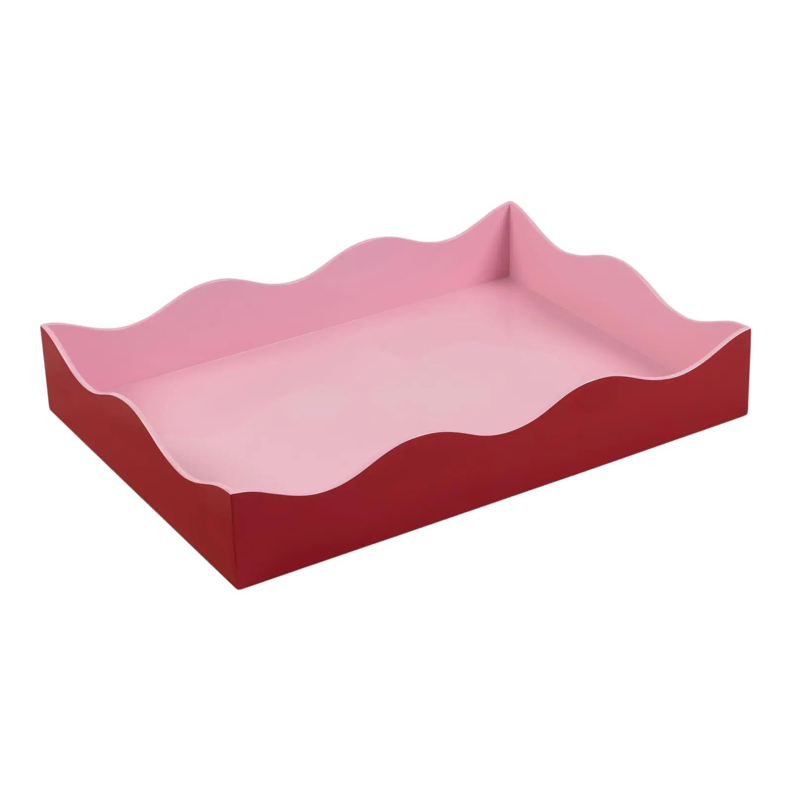 The Lacquer Company for Chairish Belle Rives Tray in Vermillion Red / Pink, Large | Chairish