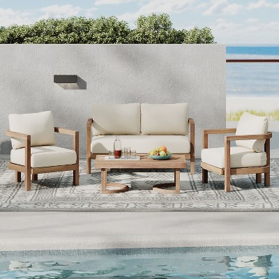 Christopher Knight Home Aston Outdoor Acacia Wood 4 Seater Chat Set with Cushions, Beige and Brown Wash | Target