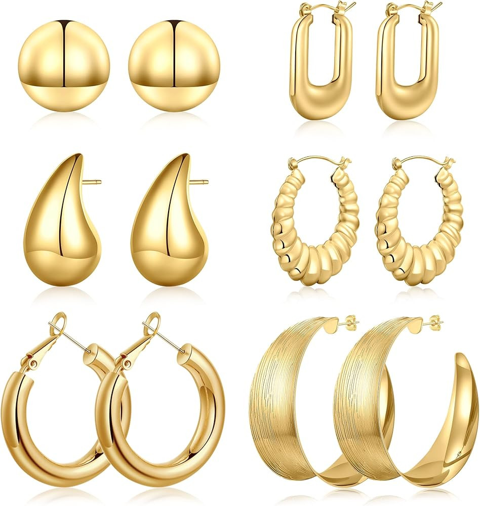 Yooblue Gold Hoop Earrings Set for Women, 3/6/9 Pairs 16K Gold Plated Gold Twisted Huggie Earring... | Amazon (US)