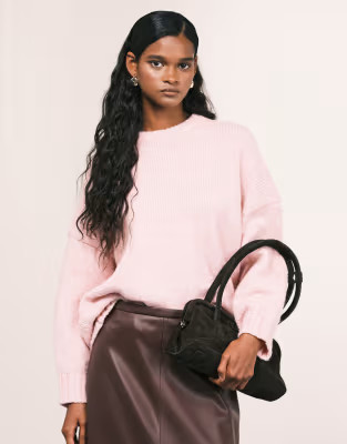 ASOS DESIGN oversized crew neck jumper with curved hem in pink | ASOS | ASOS (Global)