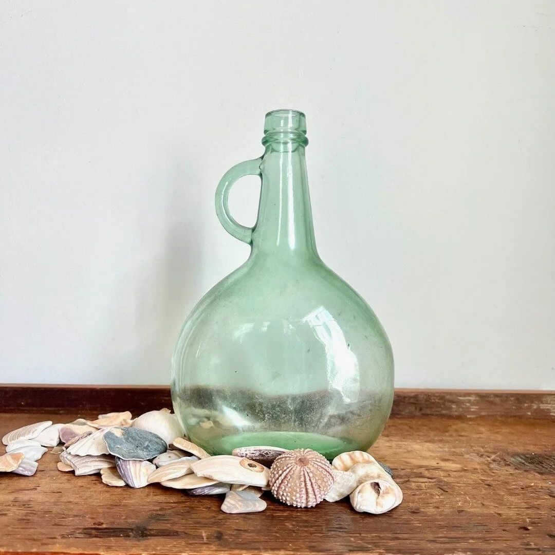 Lovely Shaped Vintage Light Green Glass Wine Jug, 1.5 Liters Vintage Glass, Green Glass Bottle, S... | Etsy (US)