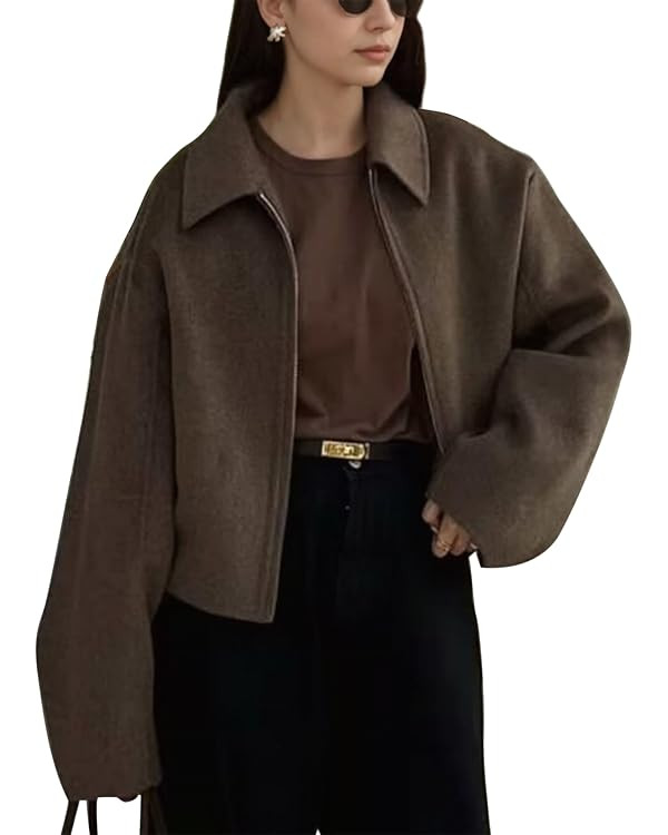 Women Bomber Jacket Casual Lapel Long Sleeve Zip Up Cropped Coats Trendy Lightweight Outwear Fall... | Amazon (US)