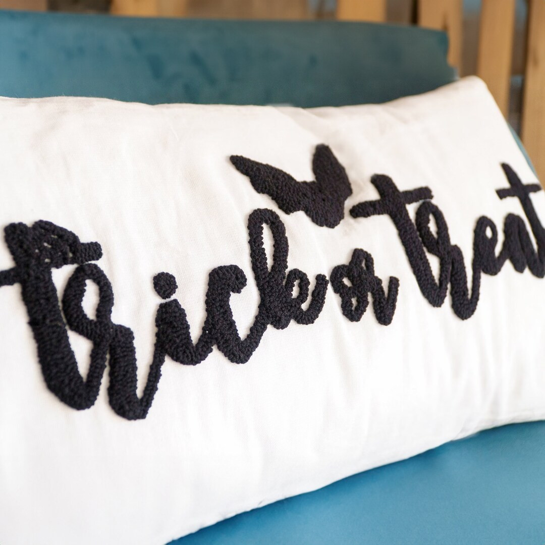 Trick or Treat Punch Needle Embroidered Pillow Trick or Treat - Etsy | Etsy (US)