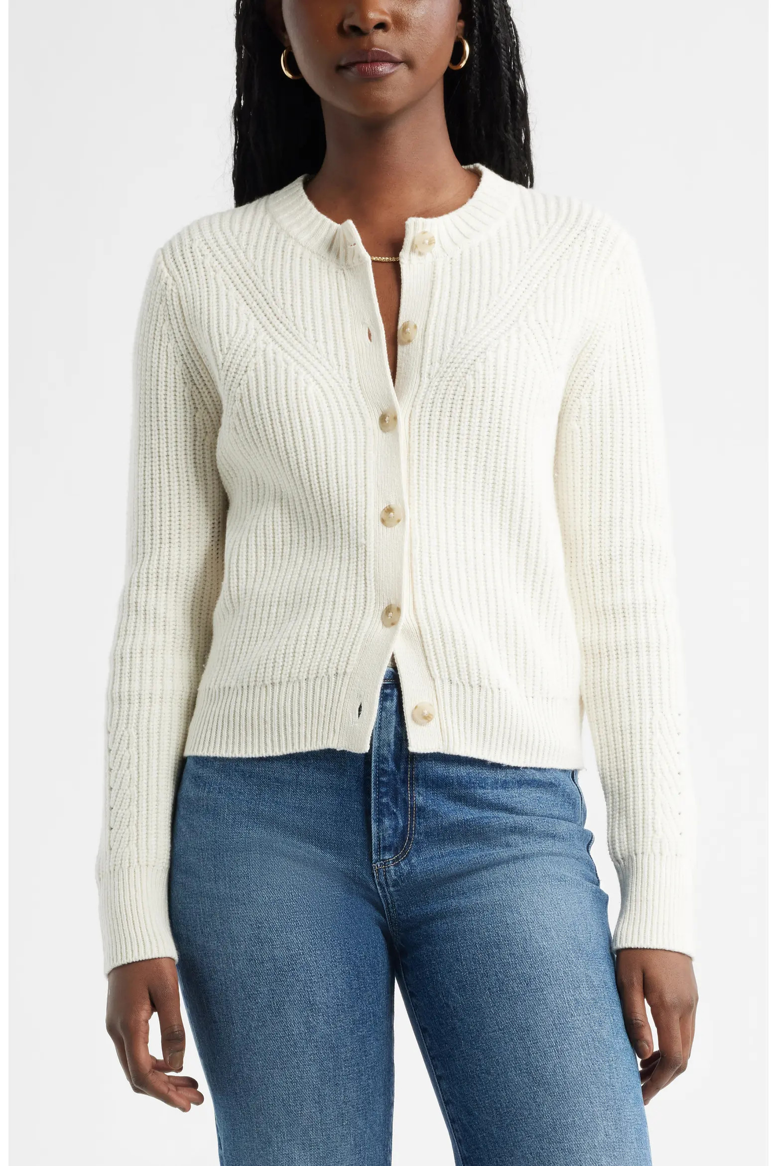 Shaker Stitch Pointelle Pima Cotton & Merino Wool Cardigan (Women) | Nordstrom | Nordstrom