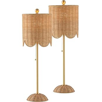 JONATHAN Y 27.5" Brass Gold Coastal Buffet Table Lamp Set of 2 for Bedroom, Boho Table Lamps with... | Amazon (US)