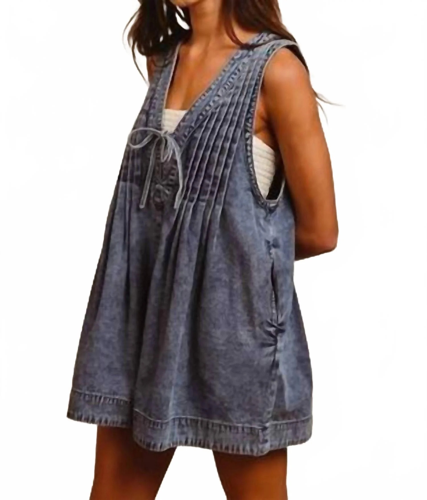 Denim Romper In Blue | Shop Simon