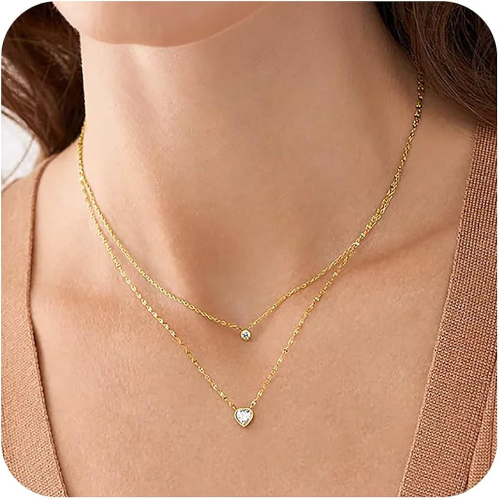 Poxtex Dainty Layered Heart Necklace for Women, Infinity Cubic Zironia Diamond Jewelry for Lover,... | Amazon (US)