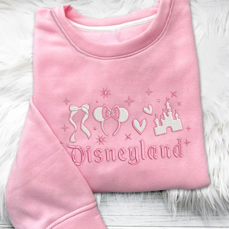 Minnie Pink Castle Embroidered Sweatshirt, Cute Pinky Minnie Mouse Bow Sweater, Magic Kingdom Swe... | Etsy (US)