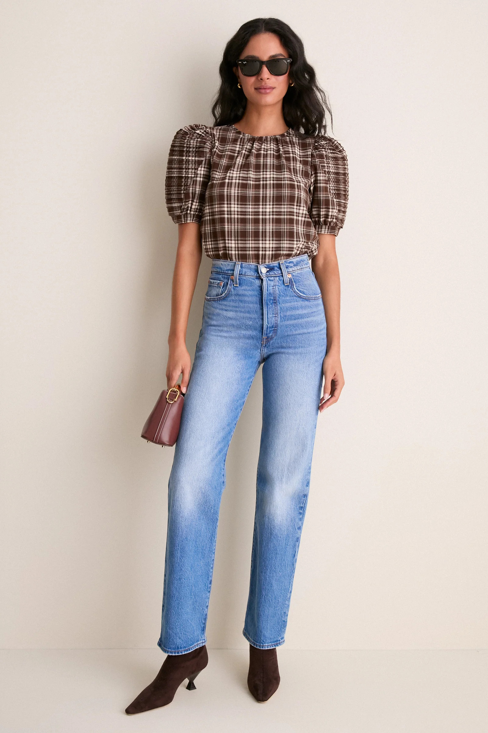 Brown Plaid Haven Blouse | Tuckernuck (US)