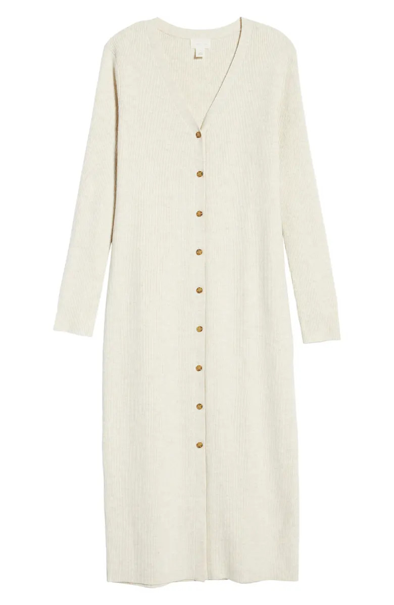 Caslon® Long Sleeve Button-Up Rib Sweater Dress | Nordstrom | Nordstrom