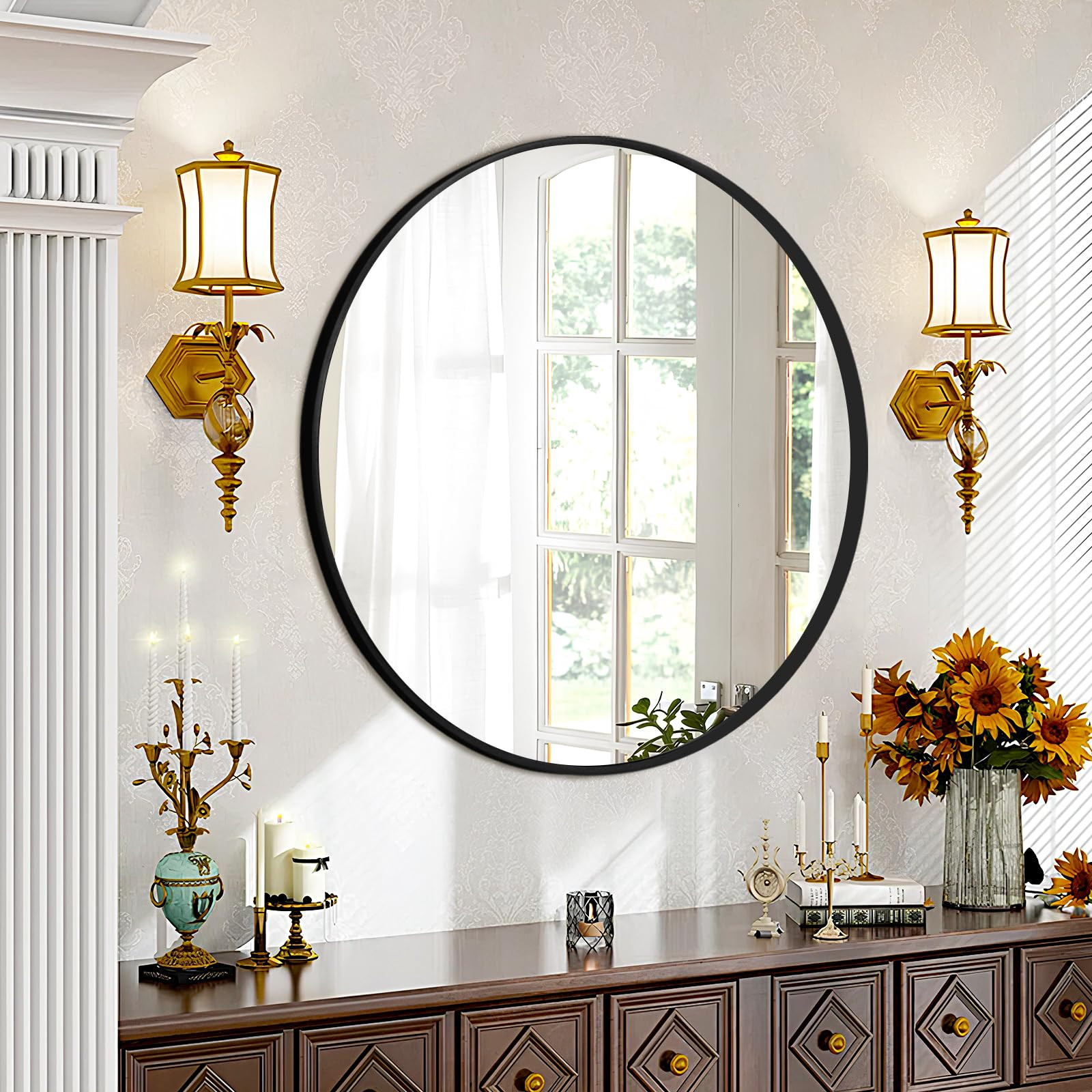 Fabuday Large Black Circle Mirror 36 Inch - Big Wall Round Mirror for Bathroom, Living Room, Bedr... | Amazon (US)