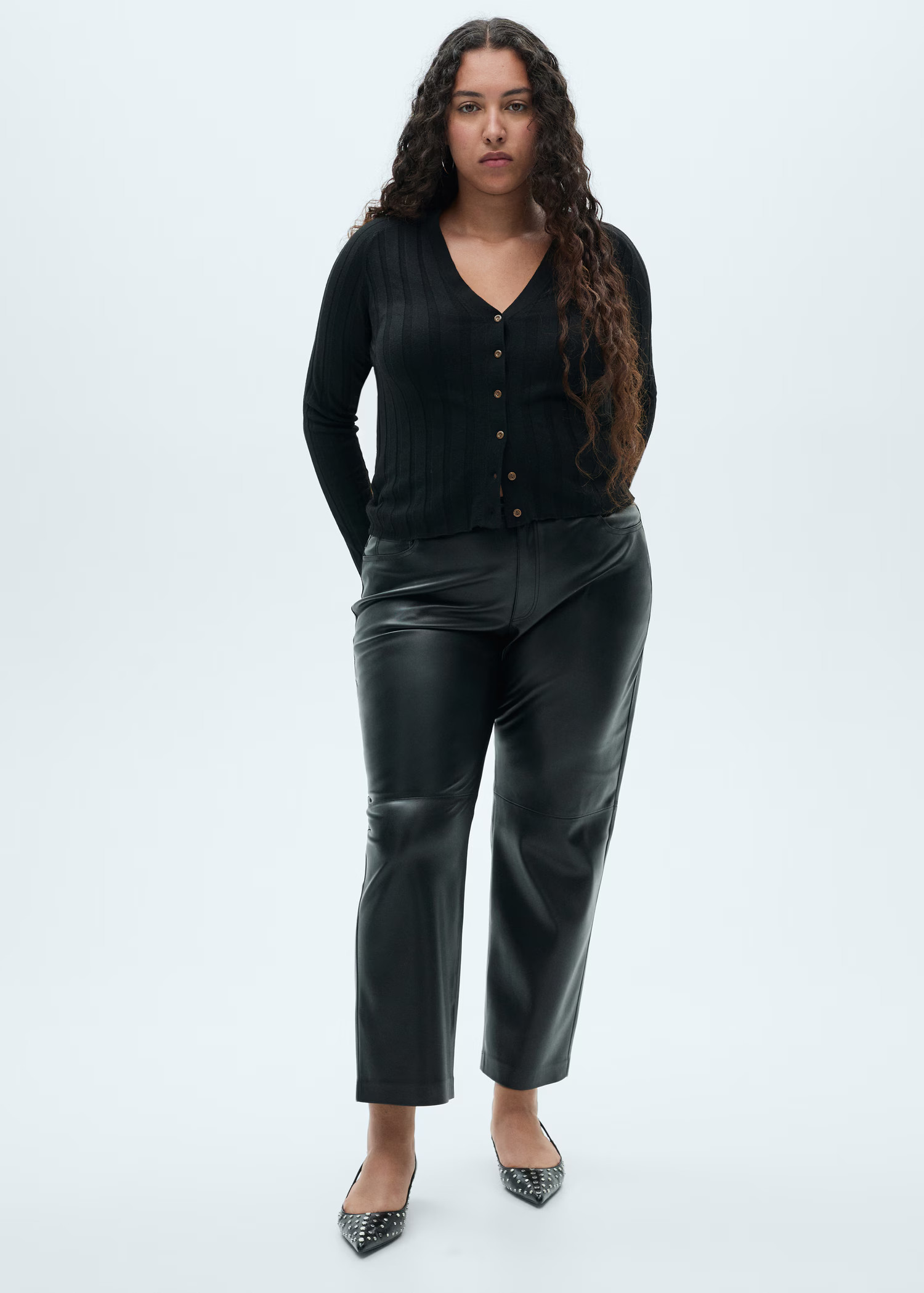 Leather-effect straight trousers - Women | MANGO United Kingdom | MANGO (UK)