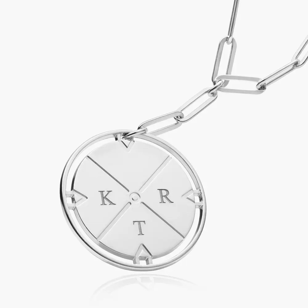 Engraved Compass Necklace - Silver | Oak & Luna (US)