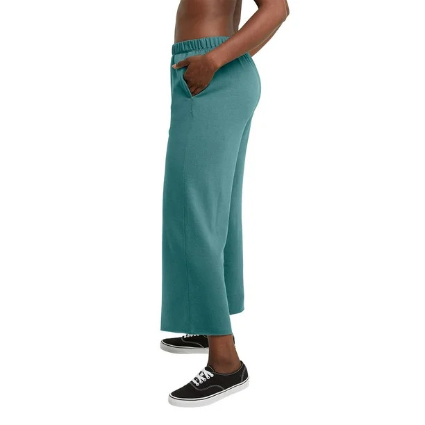 Hanes Originals Women's French Terry Wide Leg Crop Pants | Walmart (US)