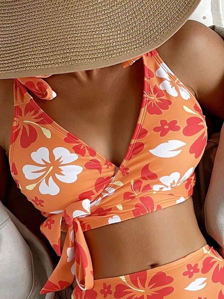 Floral Print Knot Side Bikini Top | SHEIN