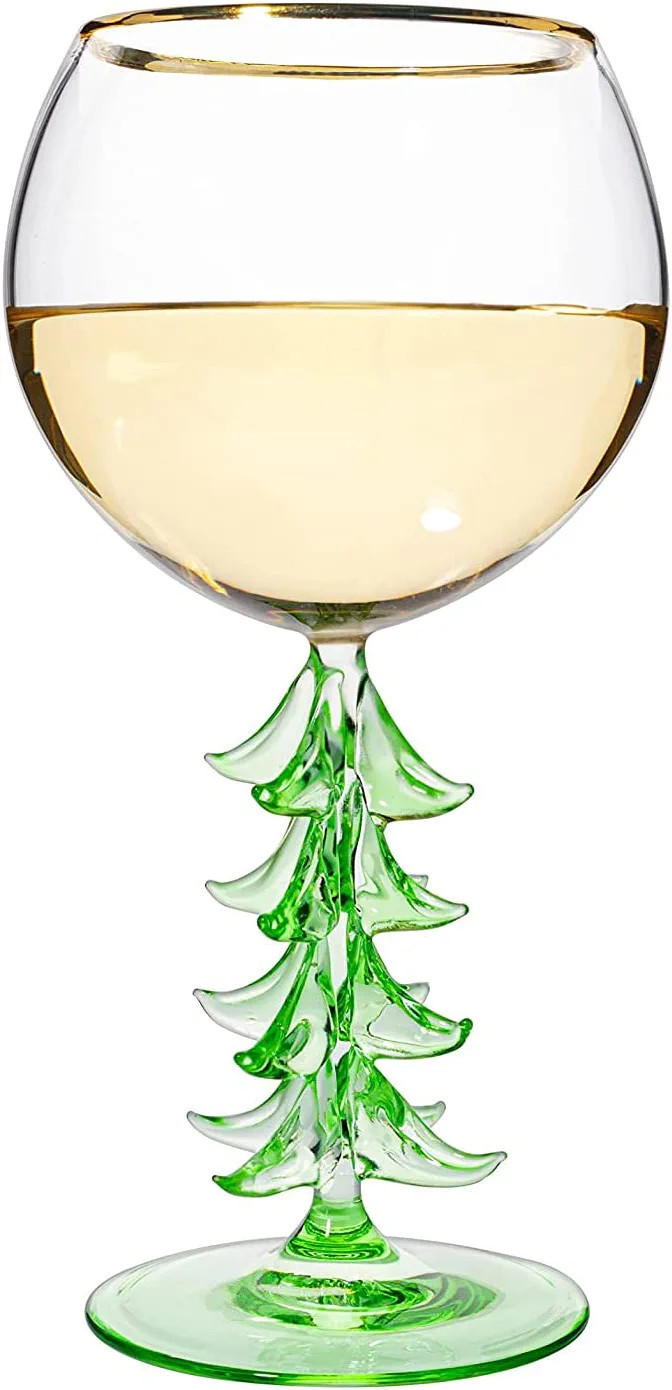 The Wine Savant Crystal New Years Eve Tree Stemmed Wine Glass - Green - 12oz Goblet Bordeaux Gold... | Amazon (US)