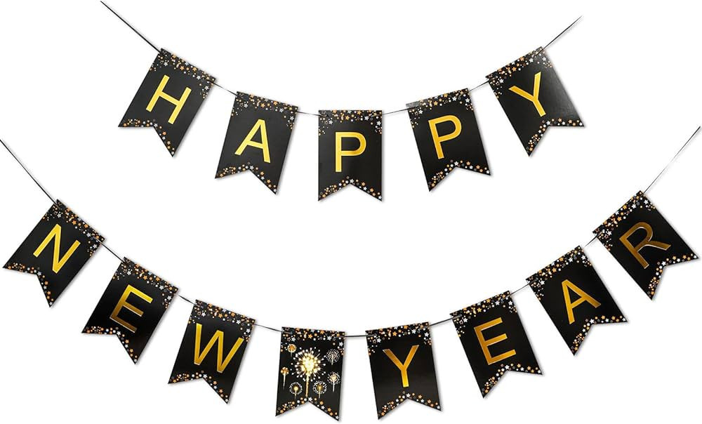 MiniRed New Year Banner 2024, Happy New Year Bunting Banner with Shiny Gold Letter, Premium New Y... | Amazon (US)
