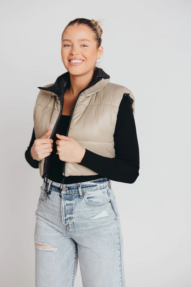 Reversible Taupe & Black  High Neck Crop Vest | Worth Collective