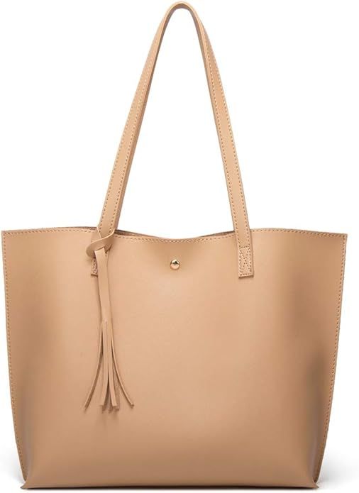 Amazon.com: Women's Soft Faux Leather Tote Shoulder Bag from Dreubea, Big Capacity Tassel Handbag... | Amazon (US)