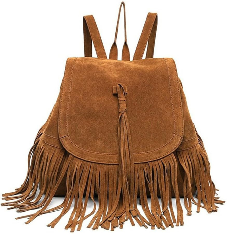 Women Backpack Purse Suede Fringed Tassel Shoulder Bag Fashion PU Leather Travel Bag Daypacks Pur... | Amazon (US)