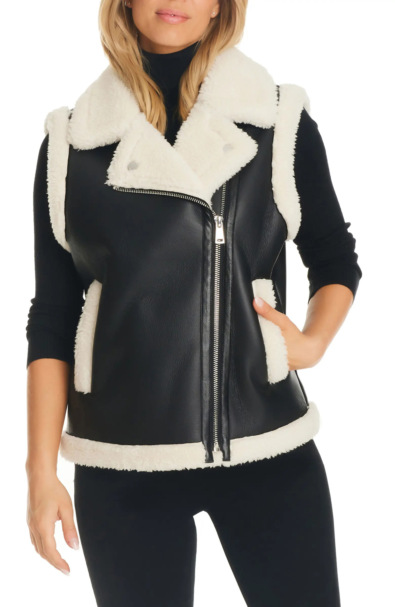 Bonded Faux Leather & Faux Shearling Vest | Nordstrom