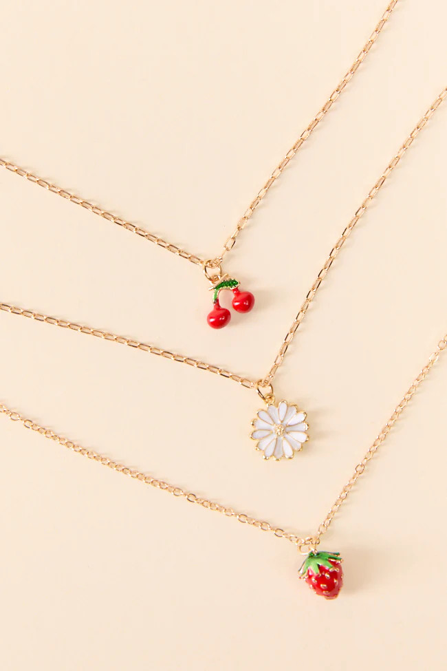 Fruit Trio Red Charm Necklace | Pink Lily