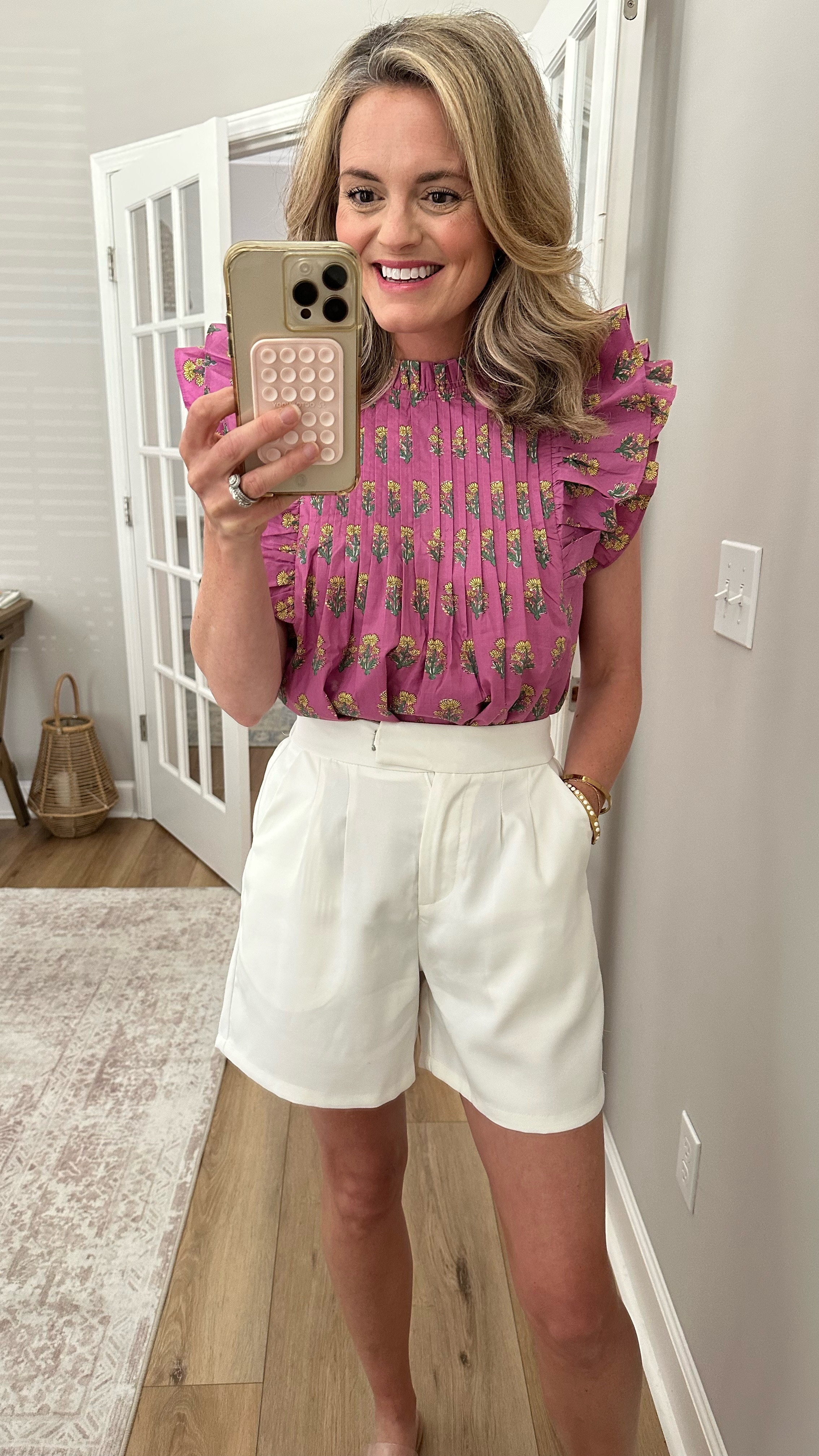 The prettiest block print top to wear with shorts, white denim and dress up as a workwear top! I’m wearing the size small  

#LTKWorkwear #LTKStyleTip #LTKFindsUnder100
