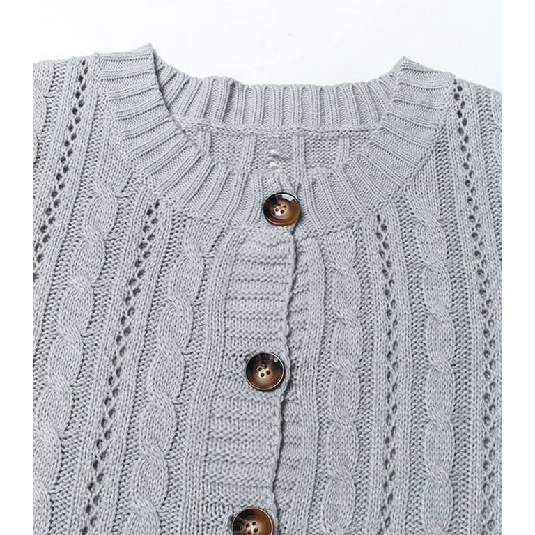 Cardigans Sweaters for Women Fall Fashion Cable Knit Sweater Crew Neck Button Down Winter Chunky ... | Walmart (US)