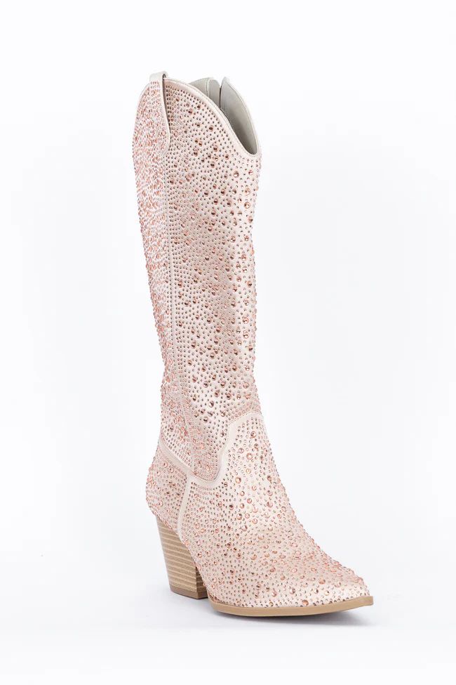 June Taupe Rhinestone Boots SALE | Pink Lily