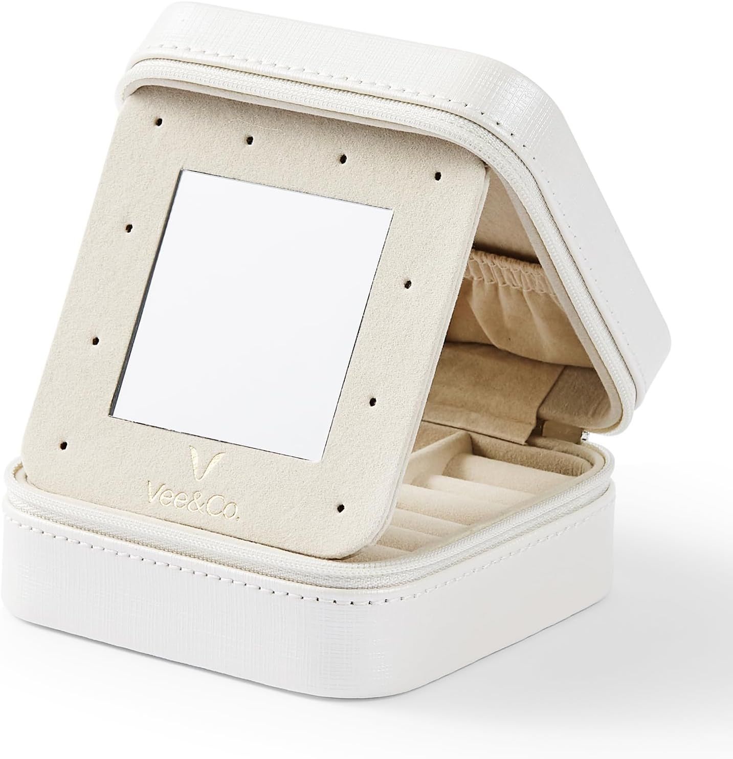 Vee Small Travel Jewelry Case, Mini Jewelry Organizer with Mirror Portable Display Storage Jewelr... | Amazon (US)