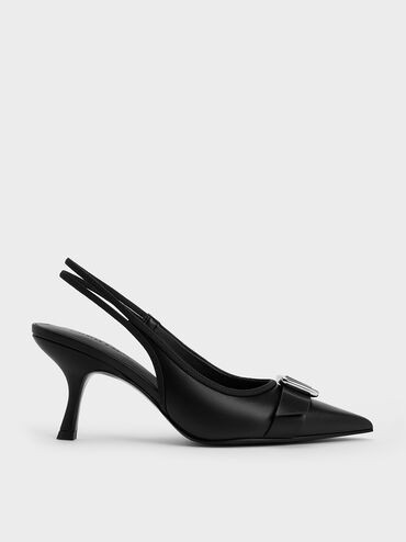 Buckled Pointed-Toe Slingback Pumps - Black | Charles & Keith US