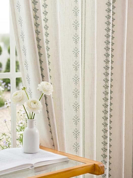 Pinch Pleated Sage Green Floral Block Print Curtains 108 Inches Long, Vintage Boho Linen Blend Dr... | Amazon (US)