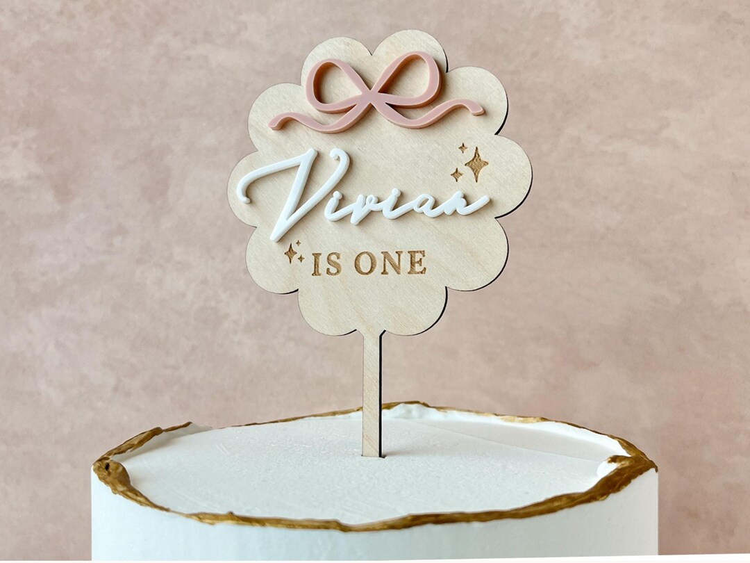 Bow First Birthday Cake Topper Girl Bow Cake Topper Pink Bow Birthday Decor Bow Birthday Party Co... | Etsy (US)