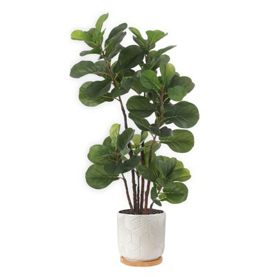 Fiddle Leaf Fig Artificial Tree - Faux Decorative Plant in Plastic Pot, Realistic Indoor Outdoor Fake Tree for Home Office Living Room Decor | Target
