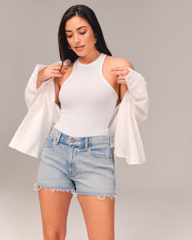 Women's Curve Love Mid Rise Mom Shorts | Women's Bottoms | Abercrombie.com | Abercrombie & Fitch (US)